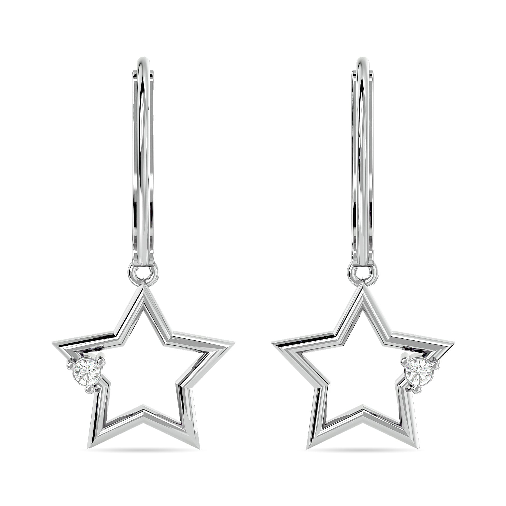 Diamond 1/20 Ct Tw Star Earrings In Sterling Silver