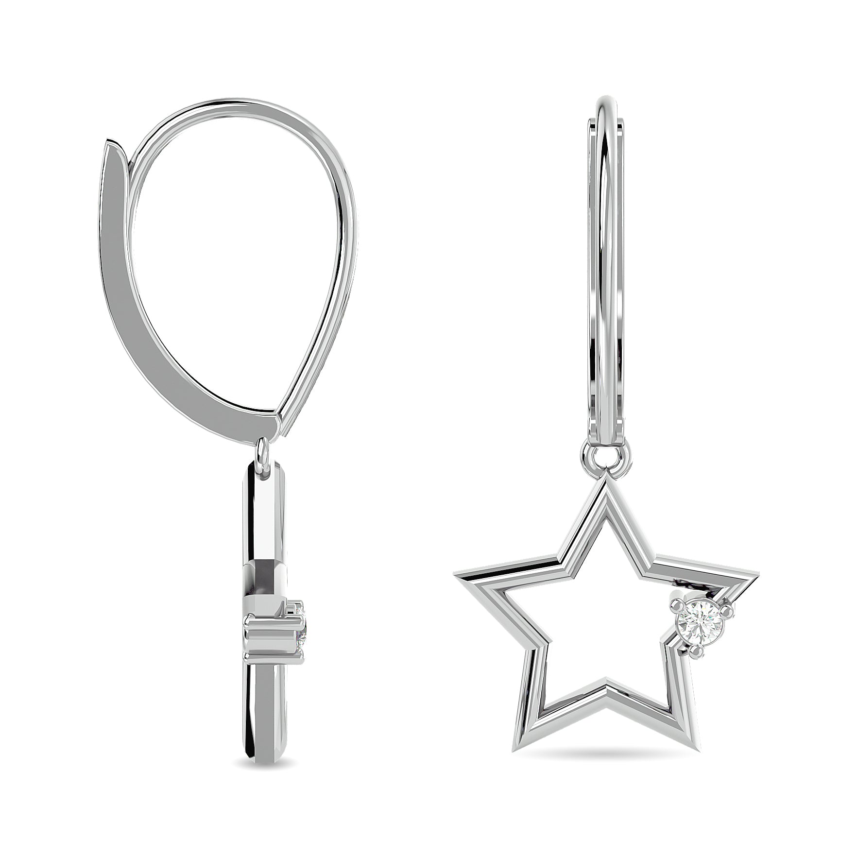 Diamond 1/20 Ct Tw Star Earrings In Sterling Silver