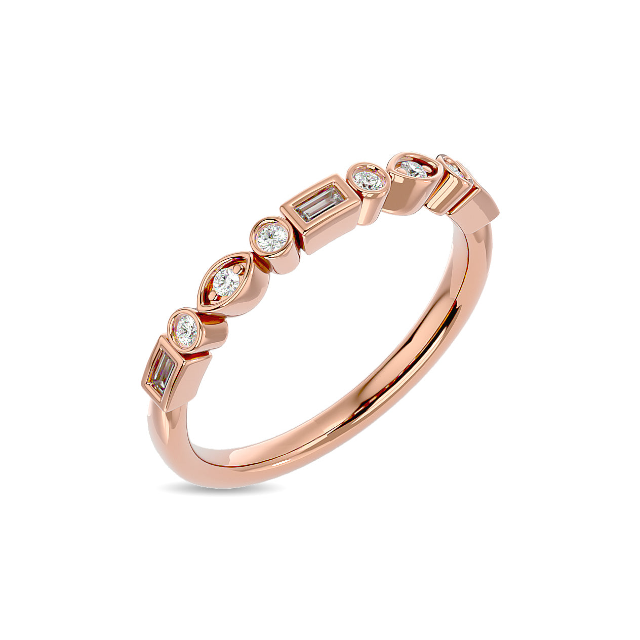 Diamond 1/5 ct tw Round and Straight Baguette Stackable Ring in 14K Rose Gold
