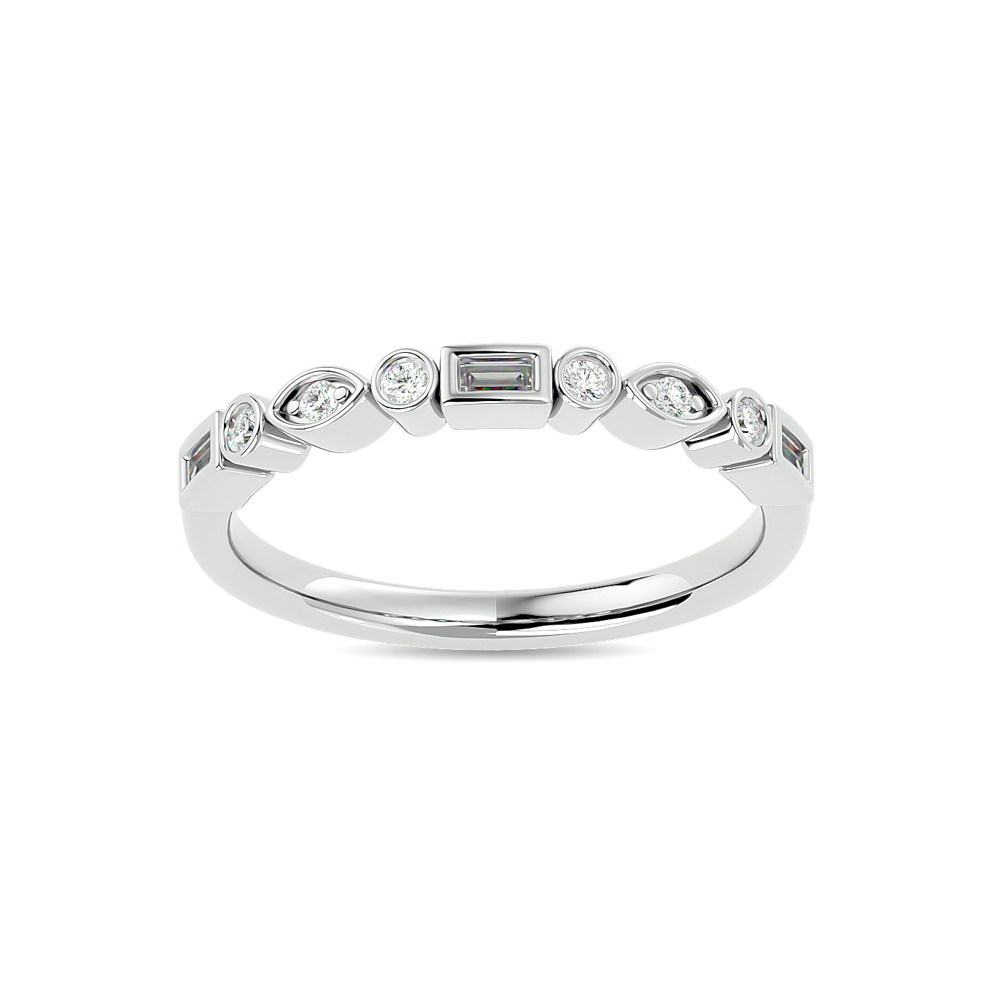 Diamond 1/5 ct tw Round and Straight Baguette Stackable Ring in 14K White Gold