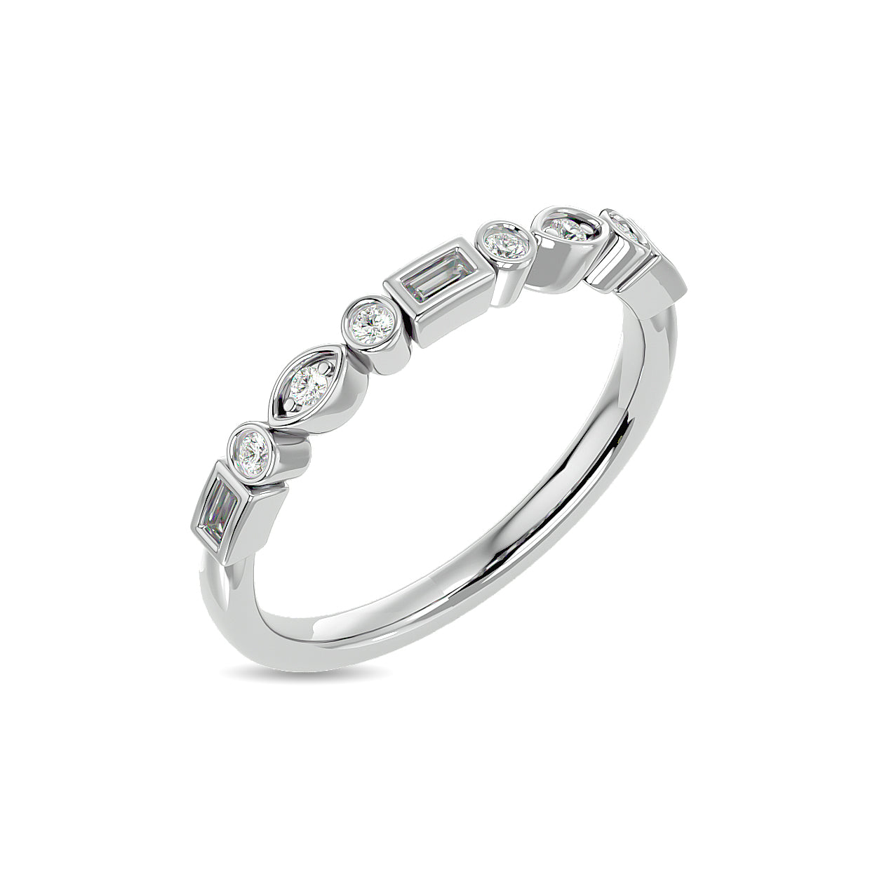 Diamond 1/5 ct tw Round and Straight Baguette Stackable Ring in 14K White Gold