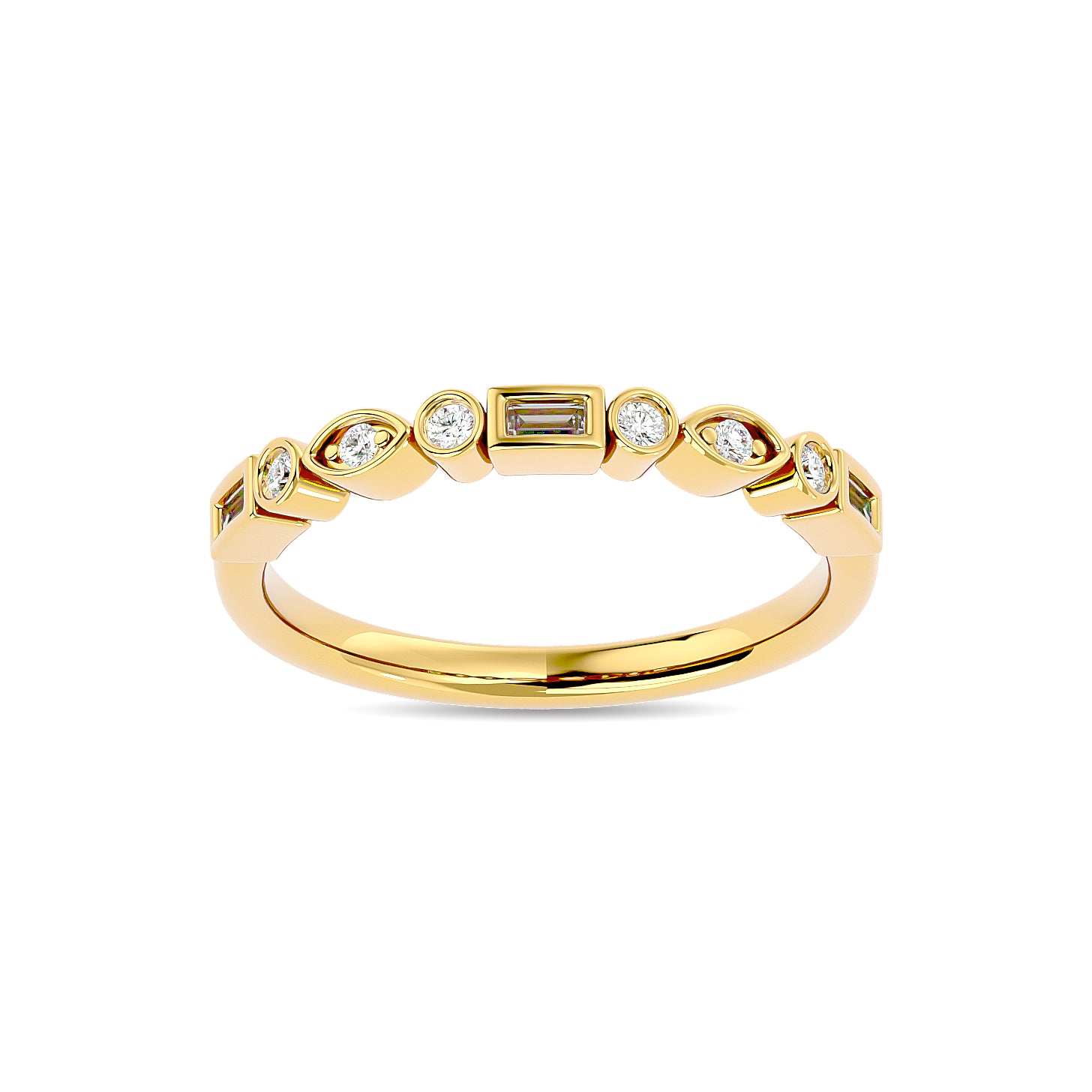 Diamond 1/5 ct tw Round and Straight Baguette Stackable Ring in 14K Yellow Gold