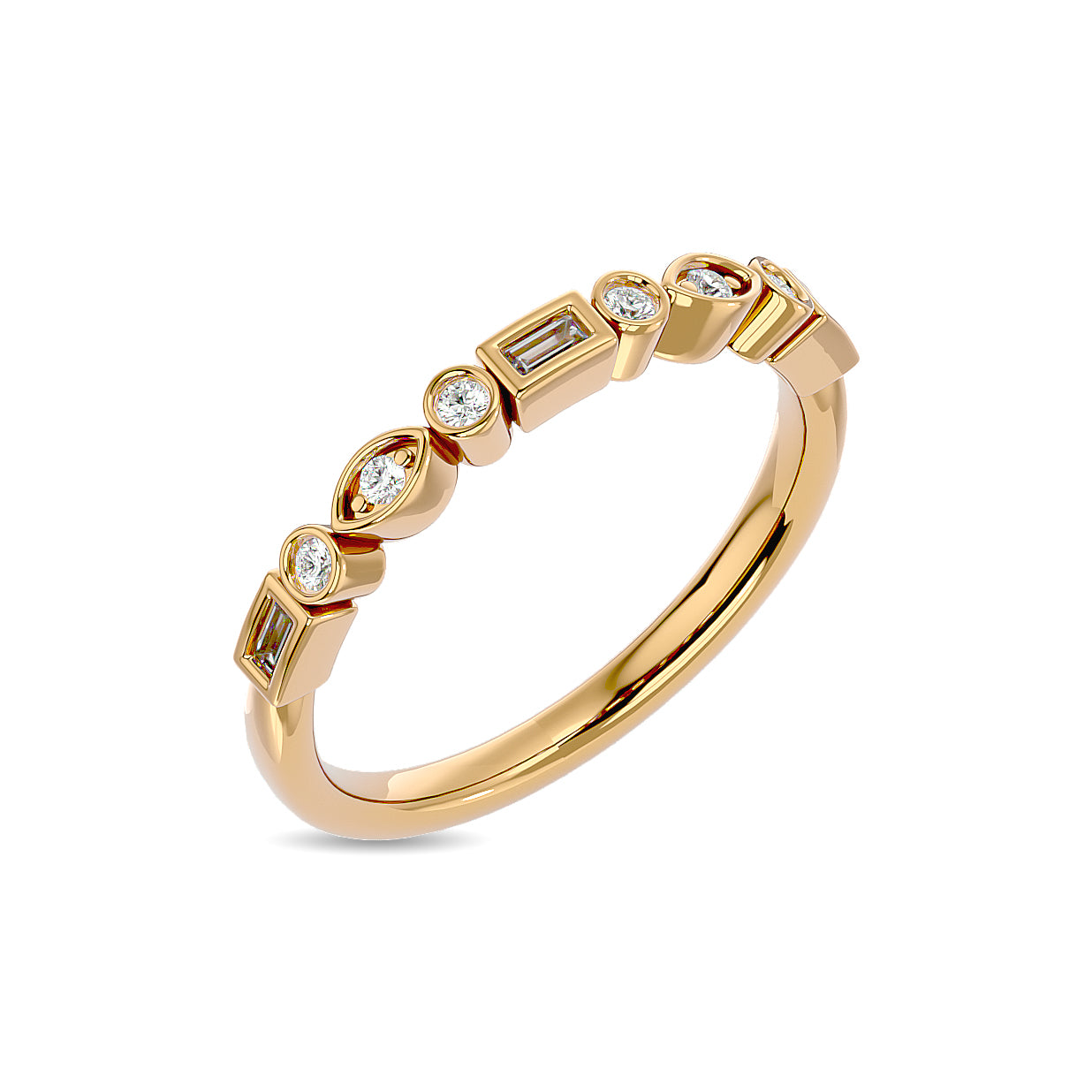 Diamond 1/5 Ct Tw Round And Straight Baguette Stackable Ring In 14K Yellow Gold