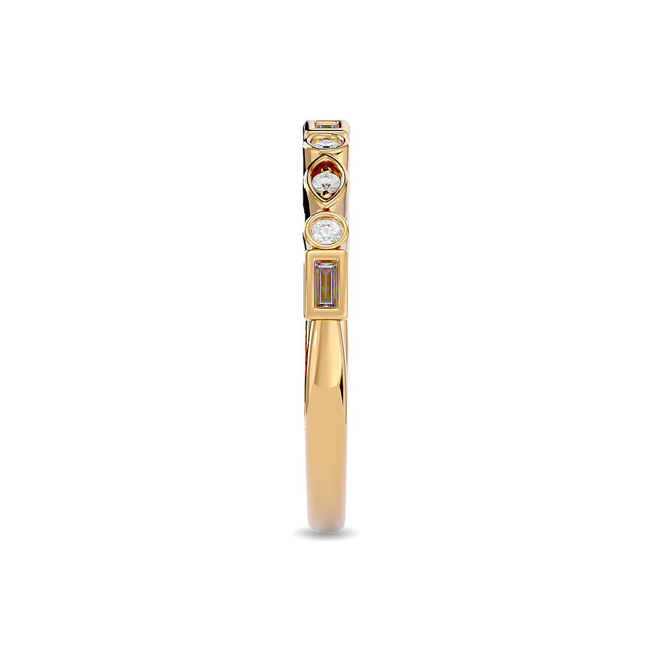 Diamond 1/5 Ct Tw Round And Straight Baguette Stackable Ring In 14K Yellow Gold