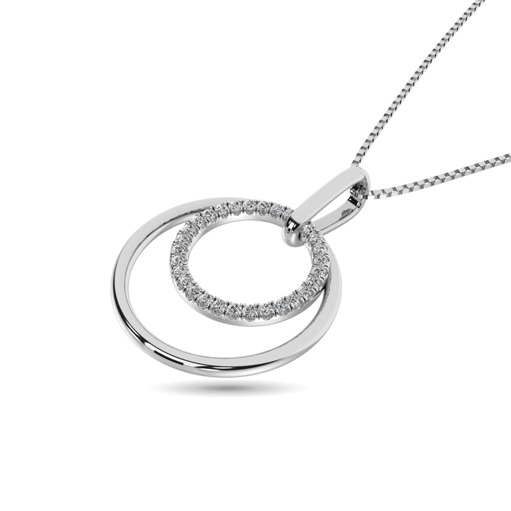 Diamond 1/8 Ct Tw Duel Circle Pendant In 10K White Gold