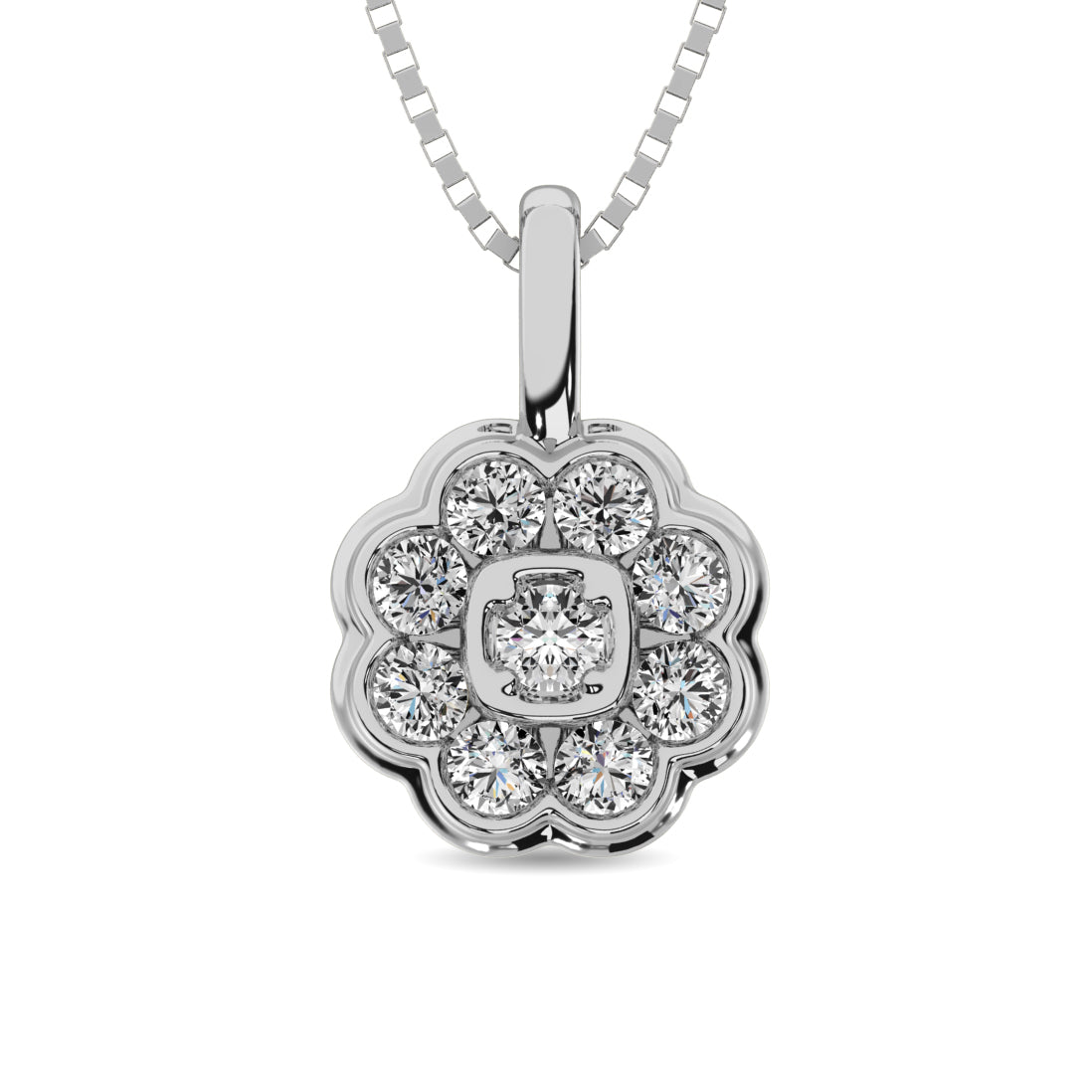 Diamond 1/4 Ct Tw Flower Pendant In 10K White Gold