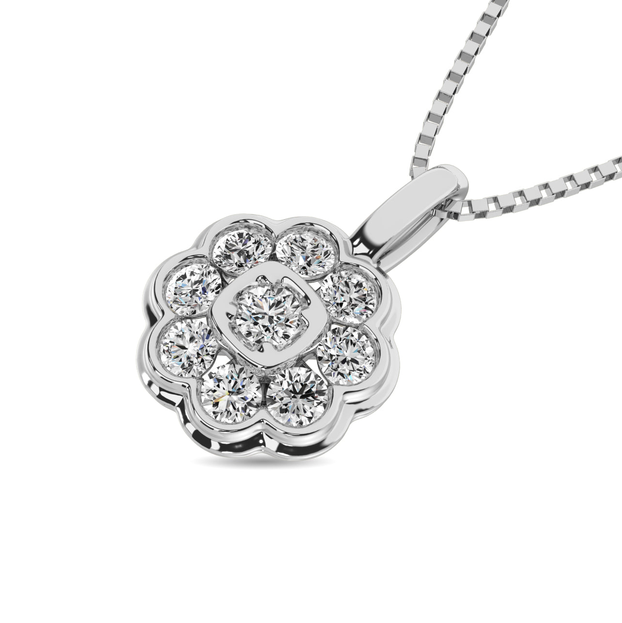 Diamond 1/4 Ct Tw Flower Pendant In 10K White Gold