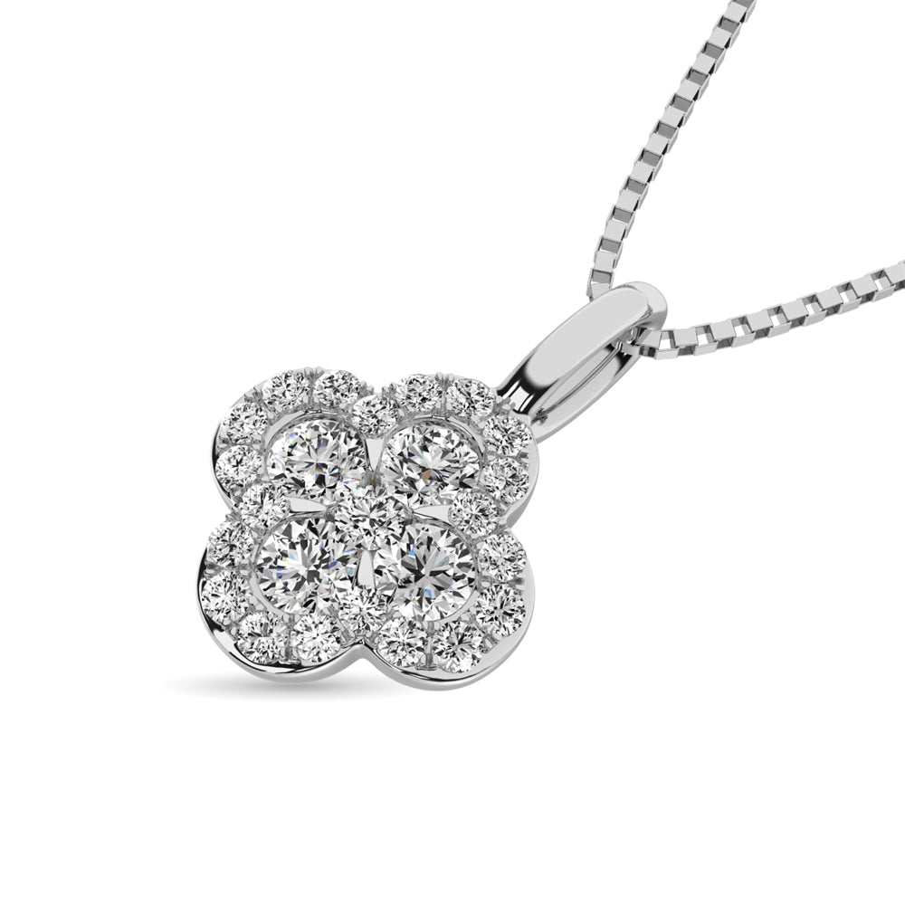 Diamond Clover Pendant 1/3 Ct Tw In 14K White Gold