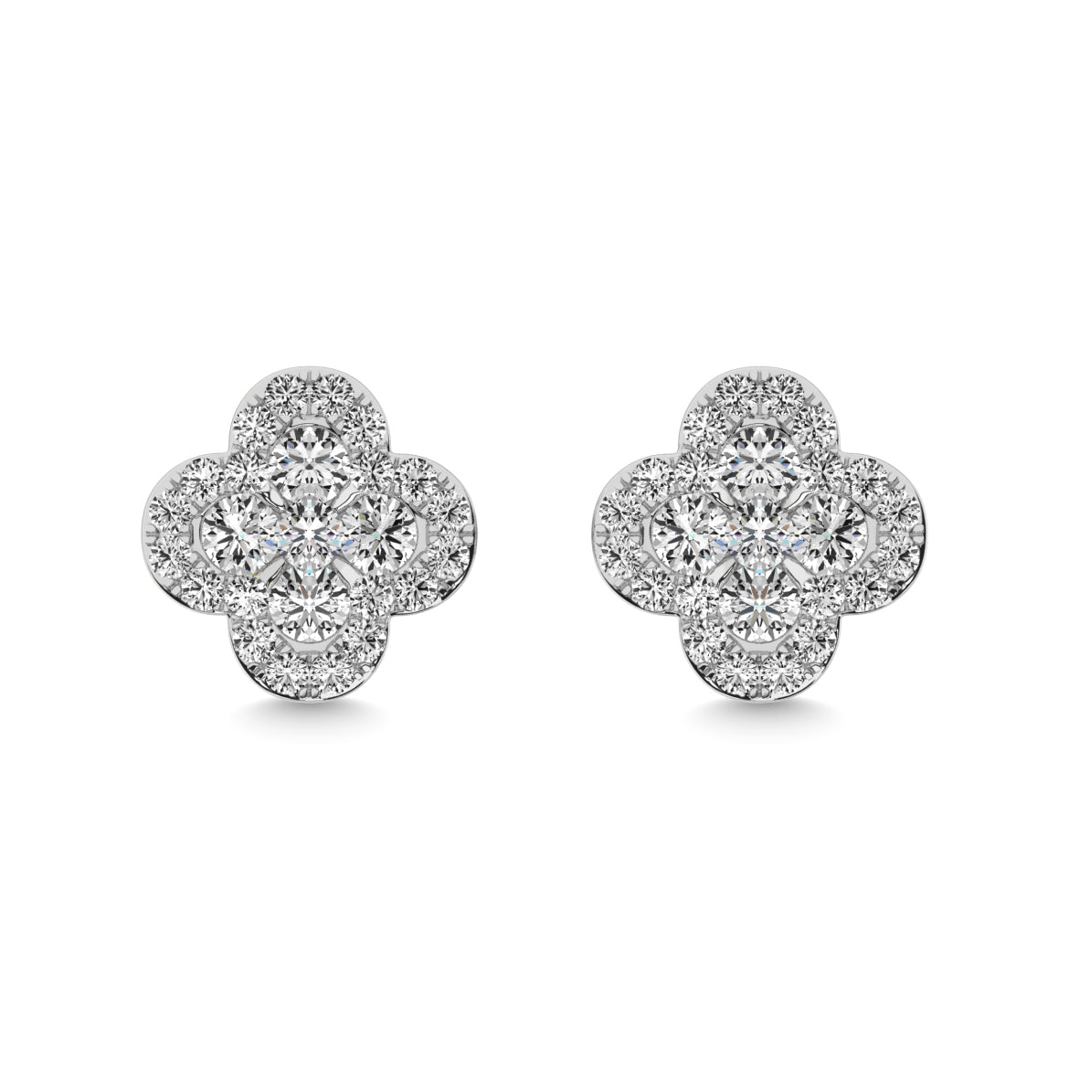 Diamond Clover Earrings 3/8 Ct Tw In 14K White Gold