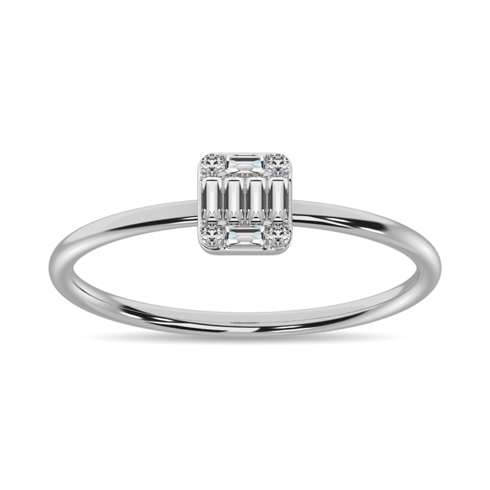 Diamond 1/10 Ct Tw Round And Baguette Cut Ring In 10K White Gold