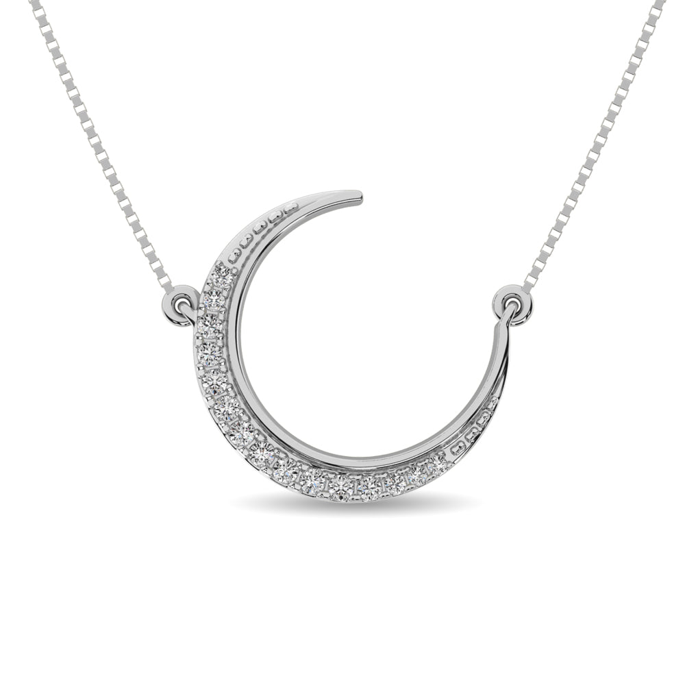 Diamond 1/10 Ct Tw Round Cut Moon Necklace In 14K White Gold