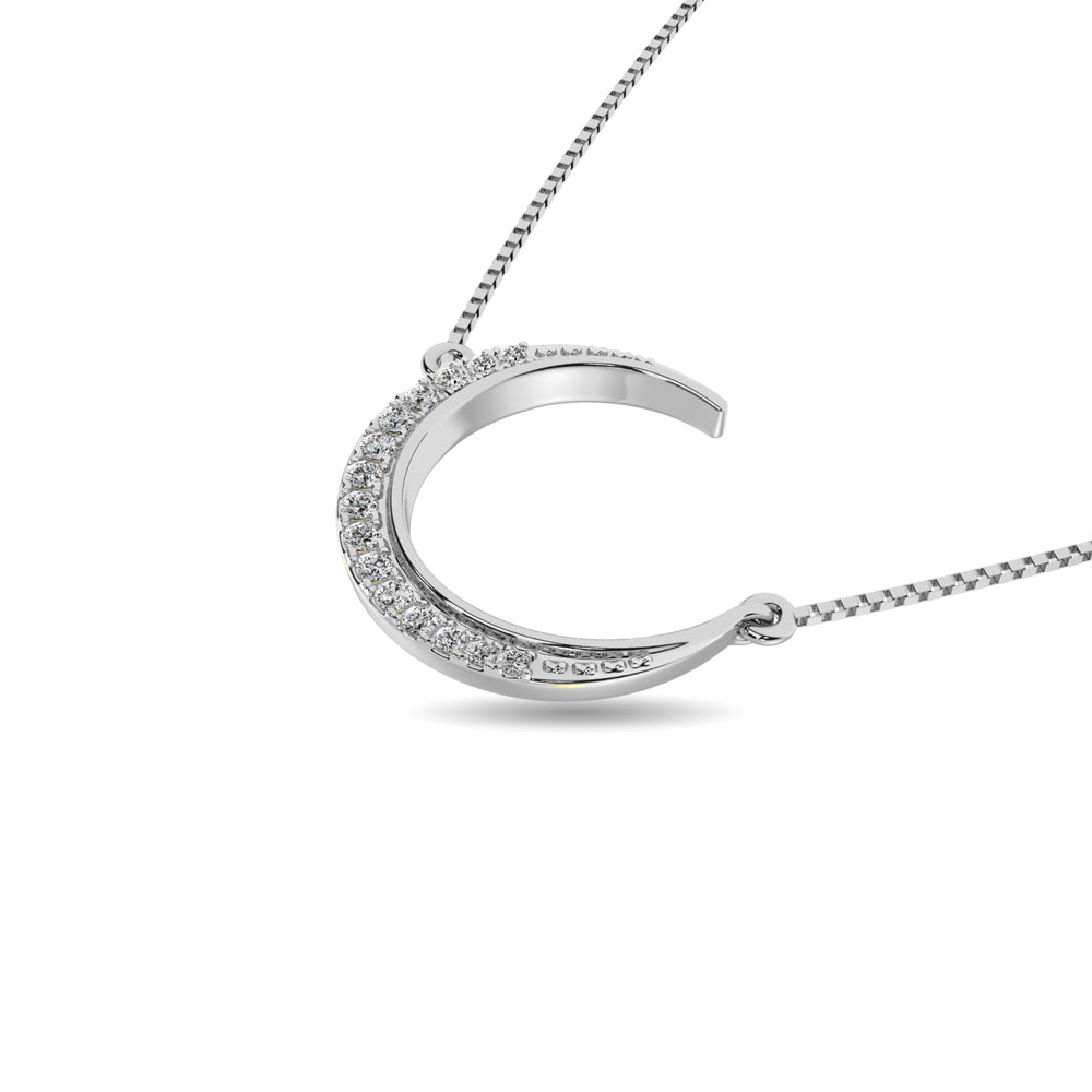 Diamond 1/10 Ct Tw Round Cut Moon Necklace In 14K White Gold