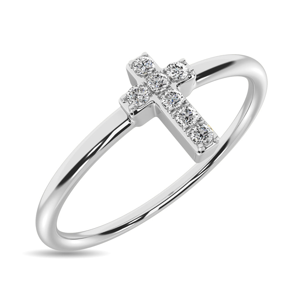 Diamond 1/20 Ct Tw Round Cut Cross Ring In 10K White Gold