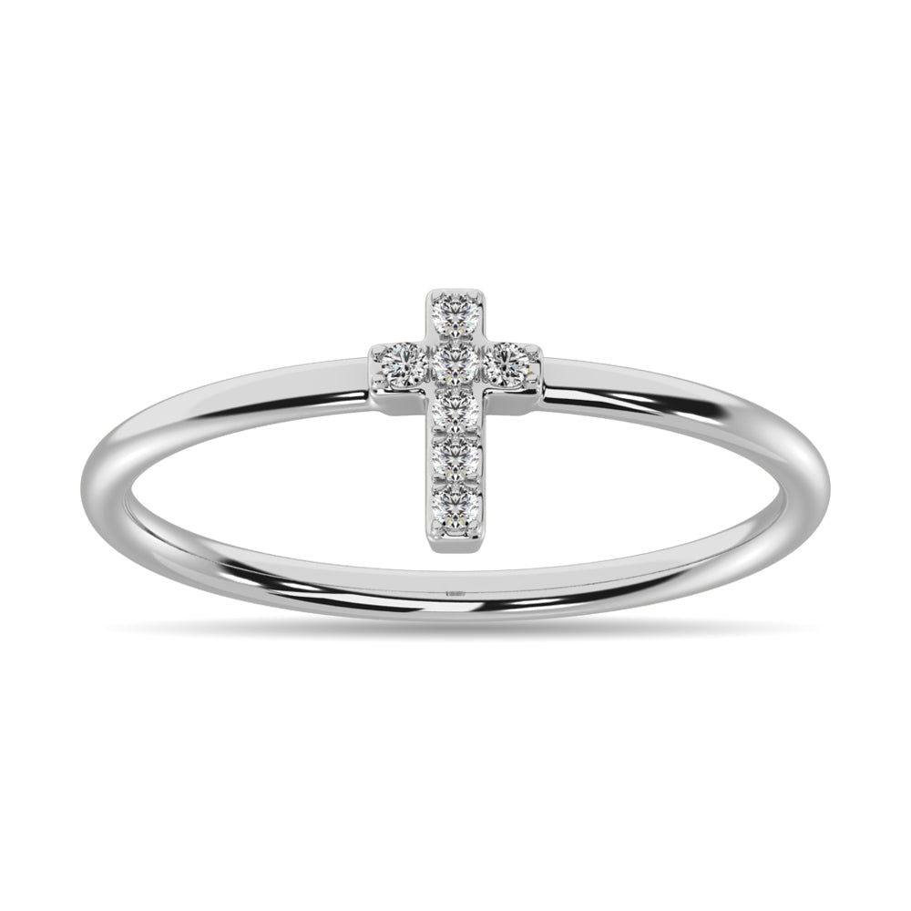 Diamond 1/20 Ct Tw Round Cut Cross Ring In 10K White Gold