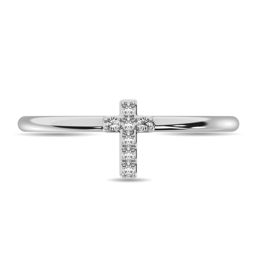 Diamond 1/20 Ct Tw Round Cut Cross Ring In 10K White Gold