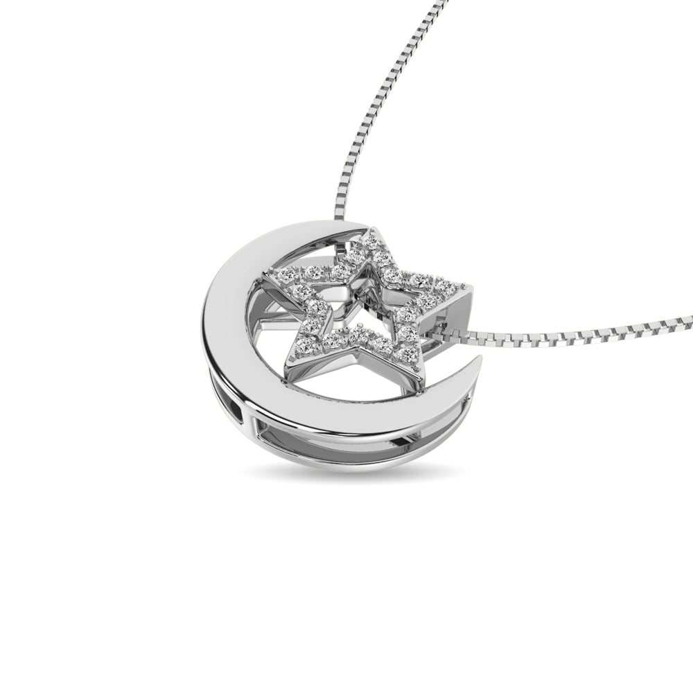 Diamond 1/20 Ct Tw Moon And Star Pendant In Sterling Silver