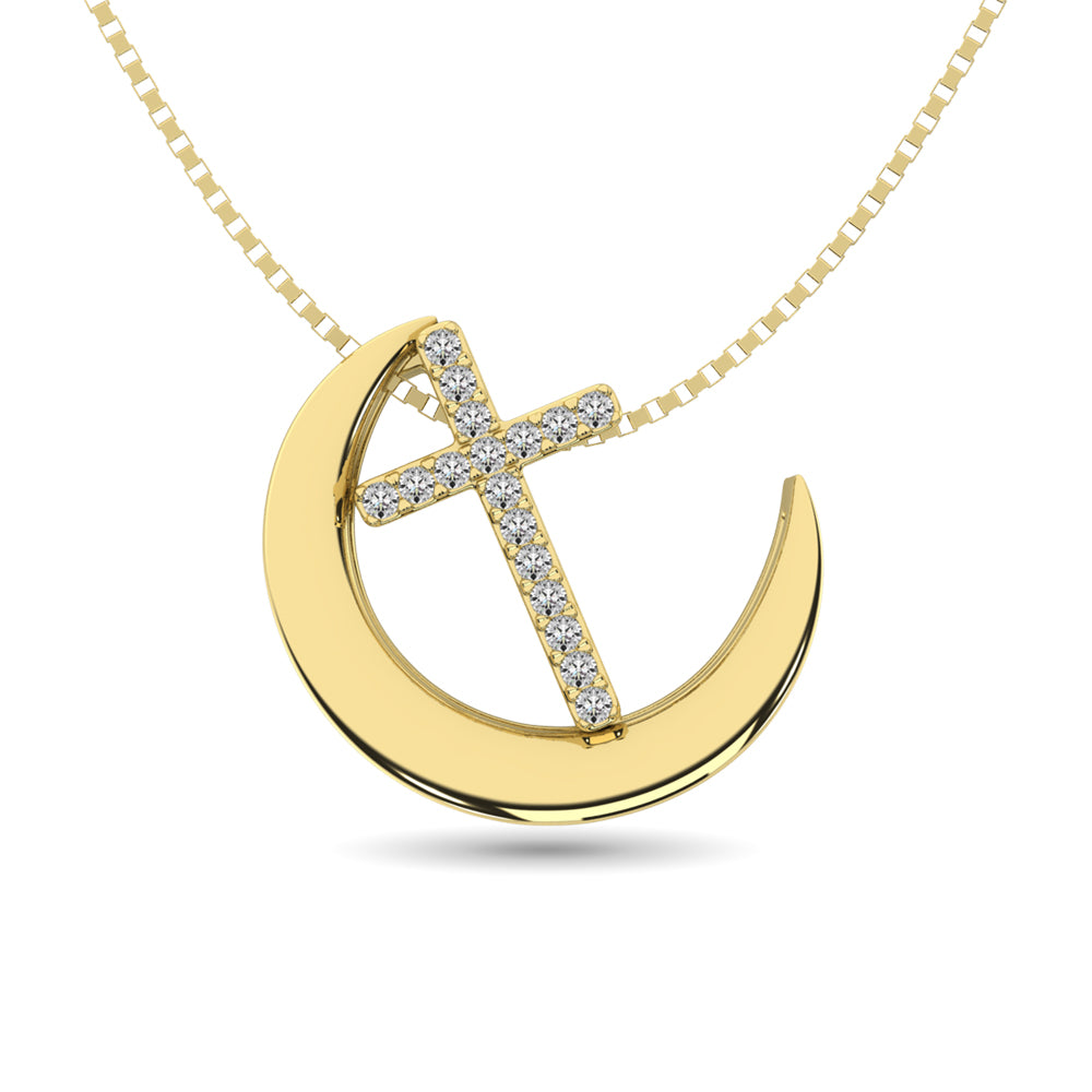 Diamond 1/20 Ct Tw Moon And Cross Pendant In 10K Yellow Gold