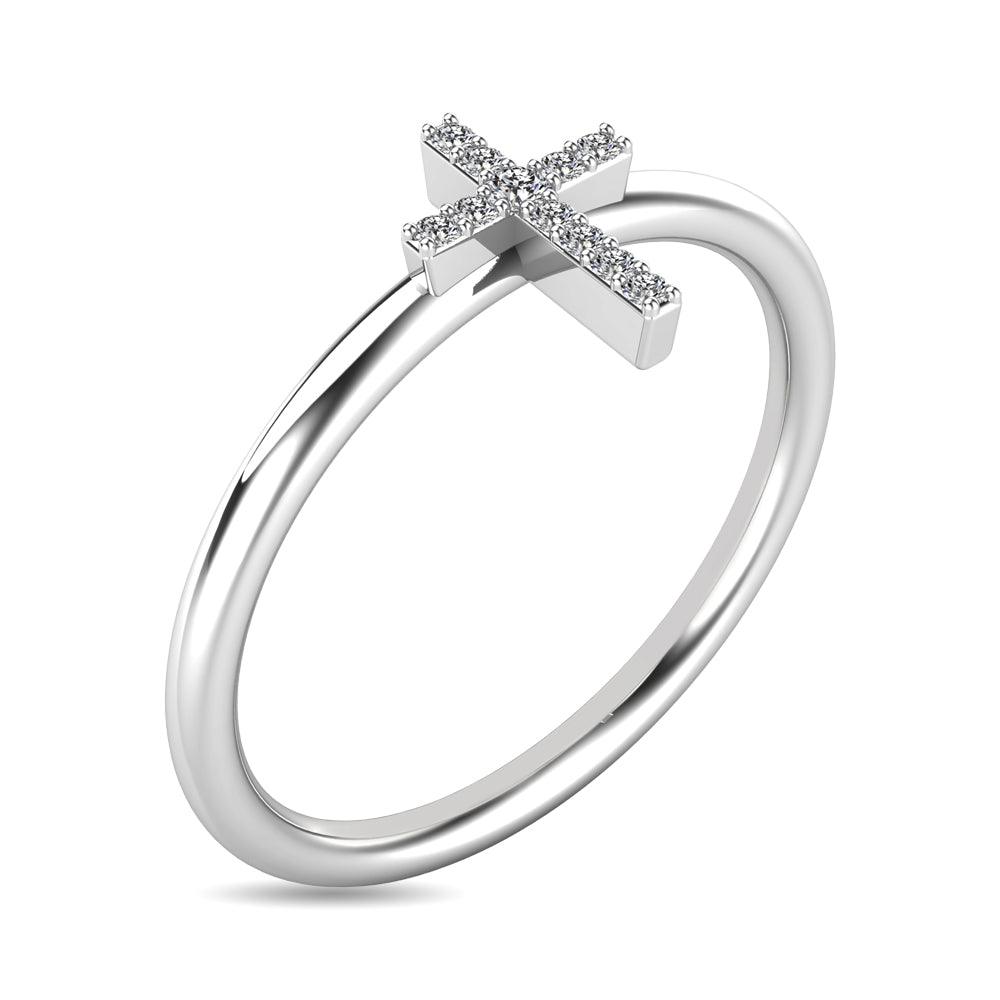 Diamond 1/20 Ct Tw Cross Ring In 10K White Gold