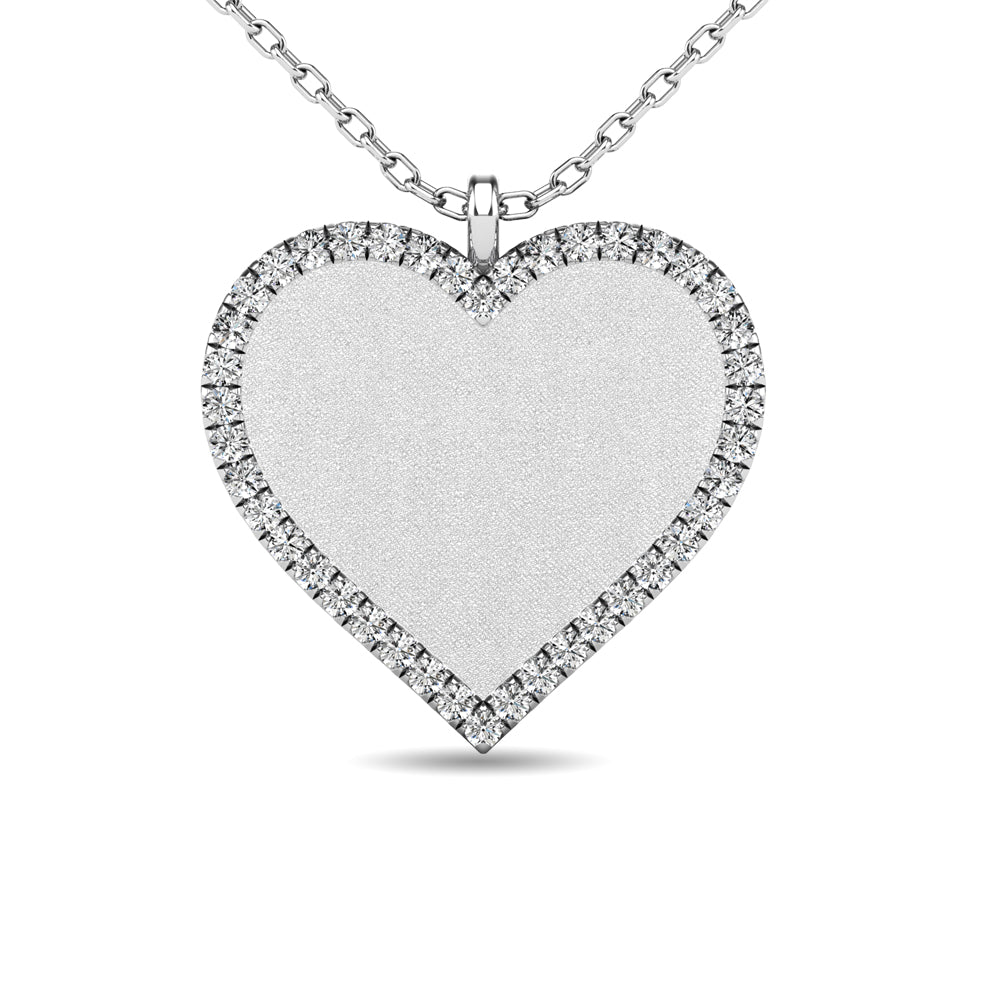 Diamond 1/8 Ct Tw Heart Disc Matt Finish Pendant In 10K White Gold