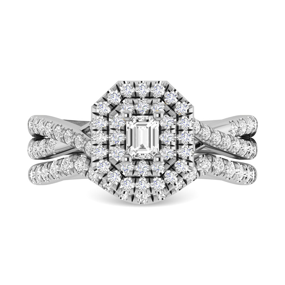 Diamond 1 Ct.Tw. Emerald Cut Bridal Ring in 14K White Gold