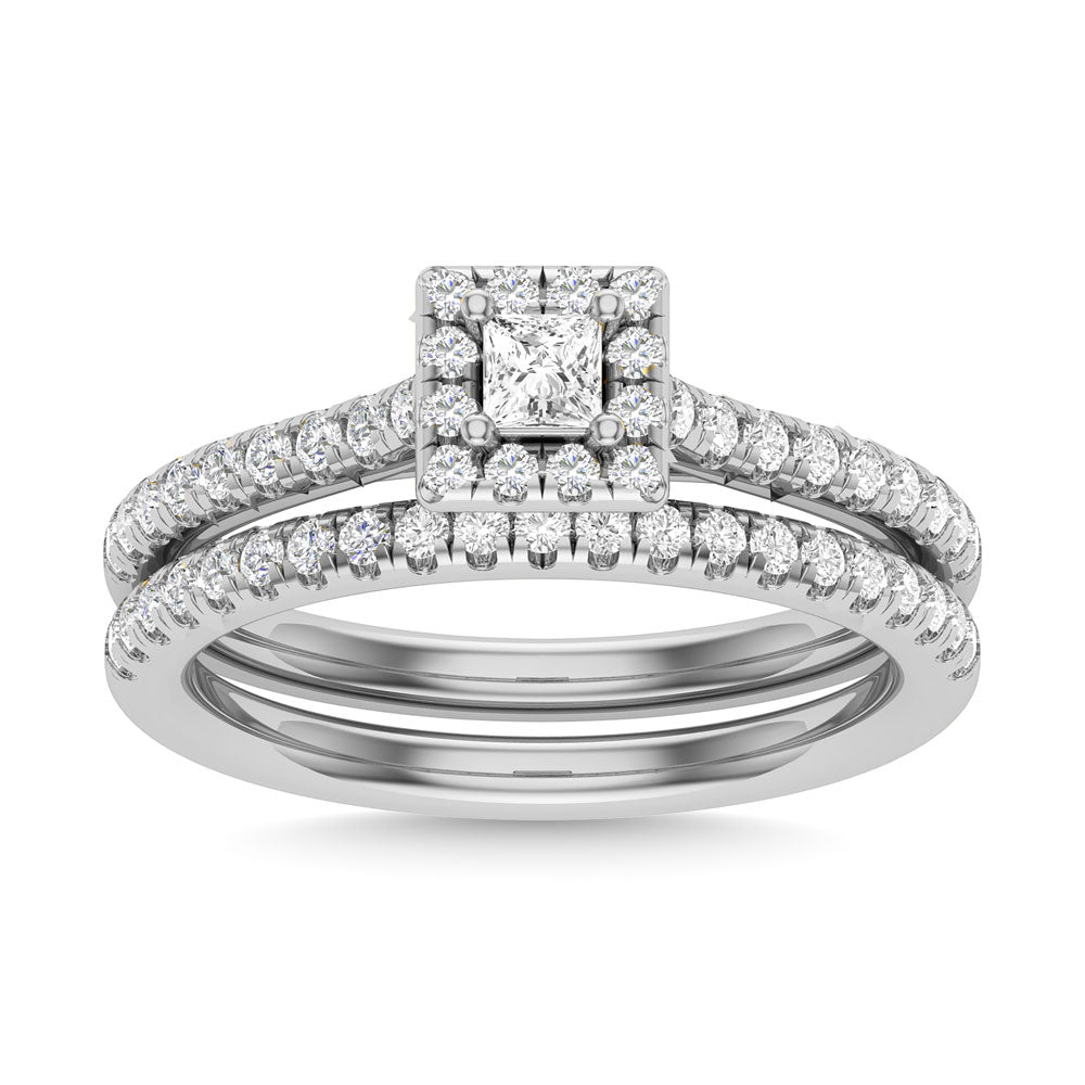 Diamond 3/4 Ct.Tw. Princess Cut Bridal Ring In 14K White Gold