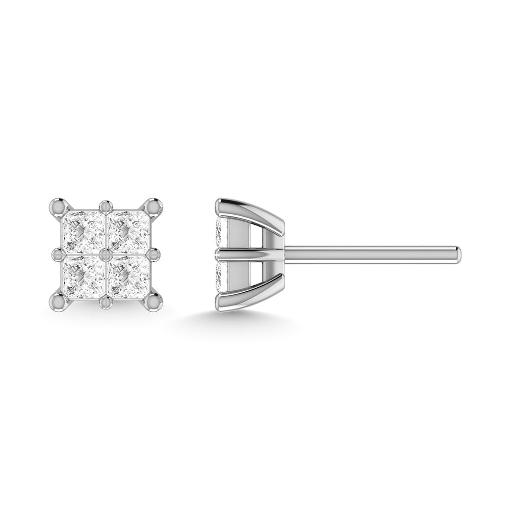 Diamond 1/3 Ct.Tw. Princess Cut Fashion Earrings In 14K White Gold
