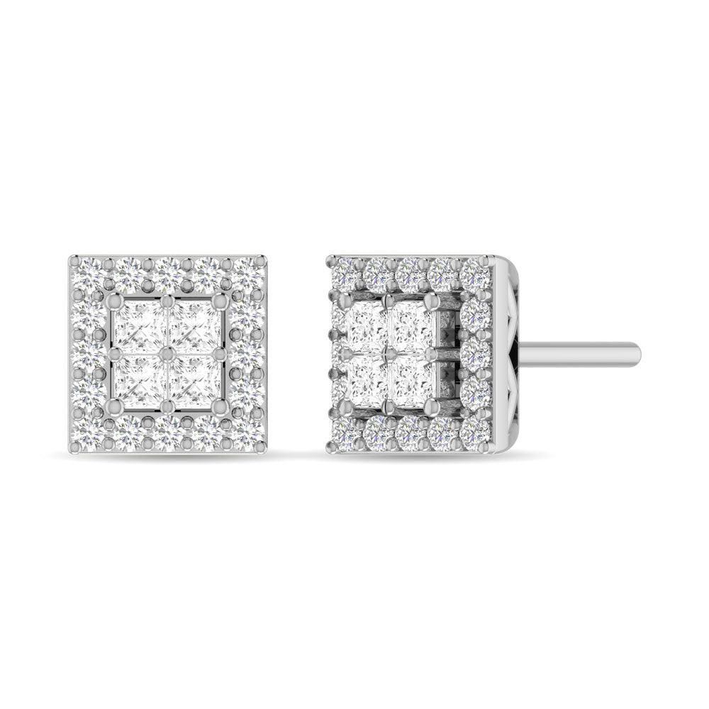 Diamond 1/3 Ct.Tw. Round And Princess Fashion Earrings In 14K White Gold