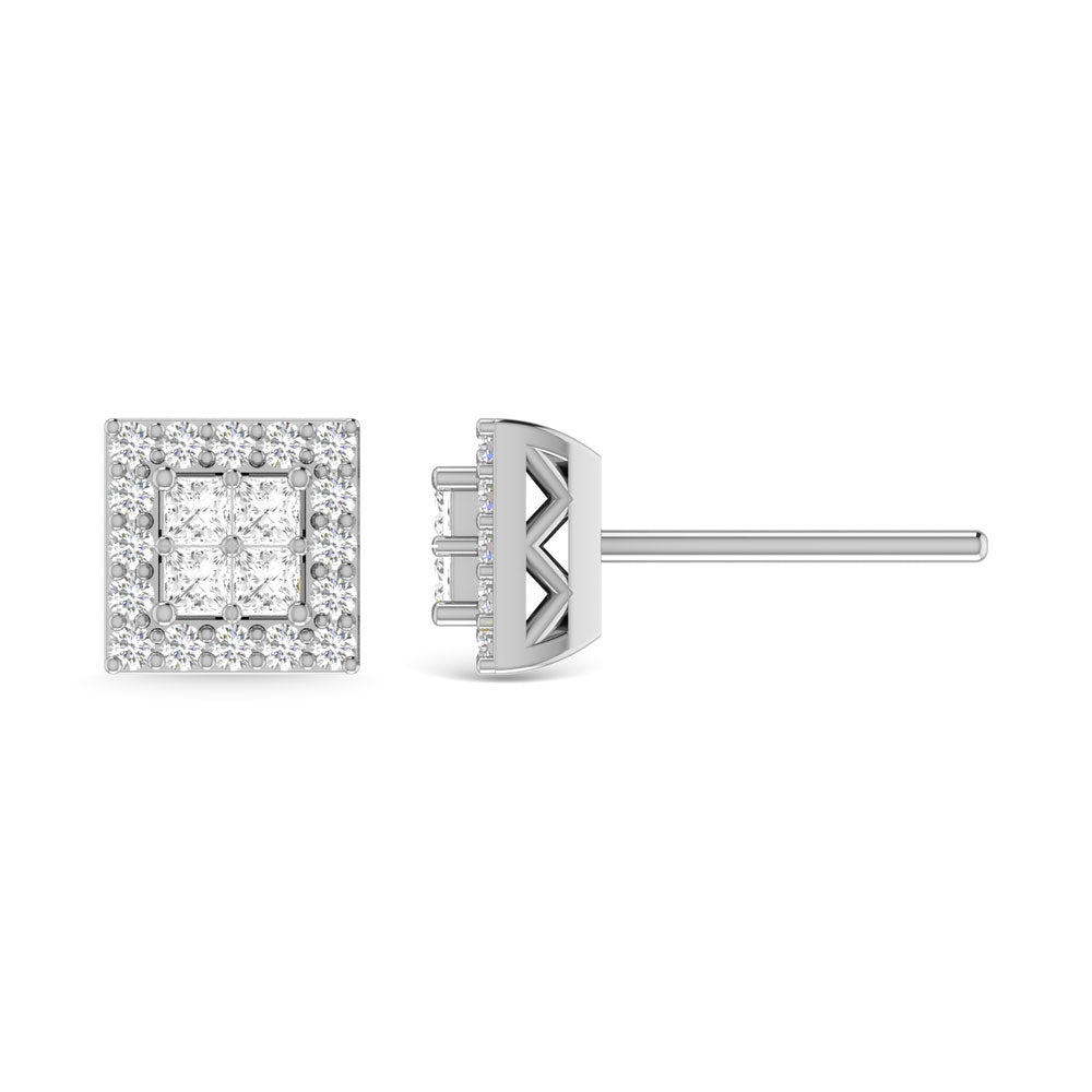 Diamond 1/3 Ct.Tw. Round And Princess Fashion Earrings In 14K White Gold