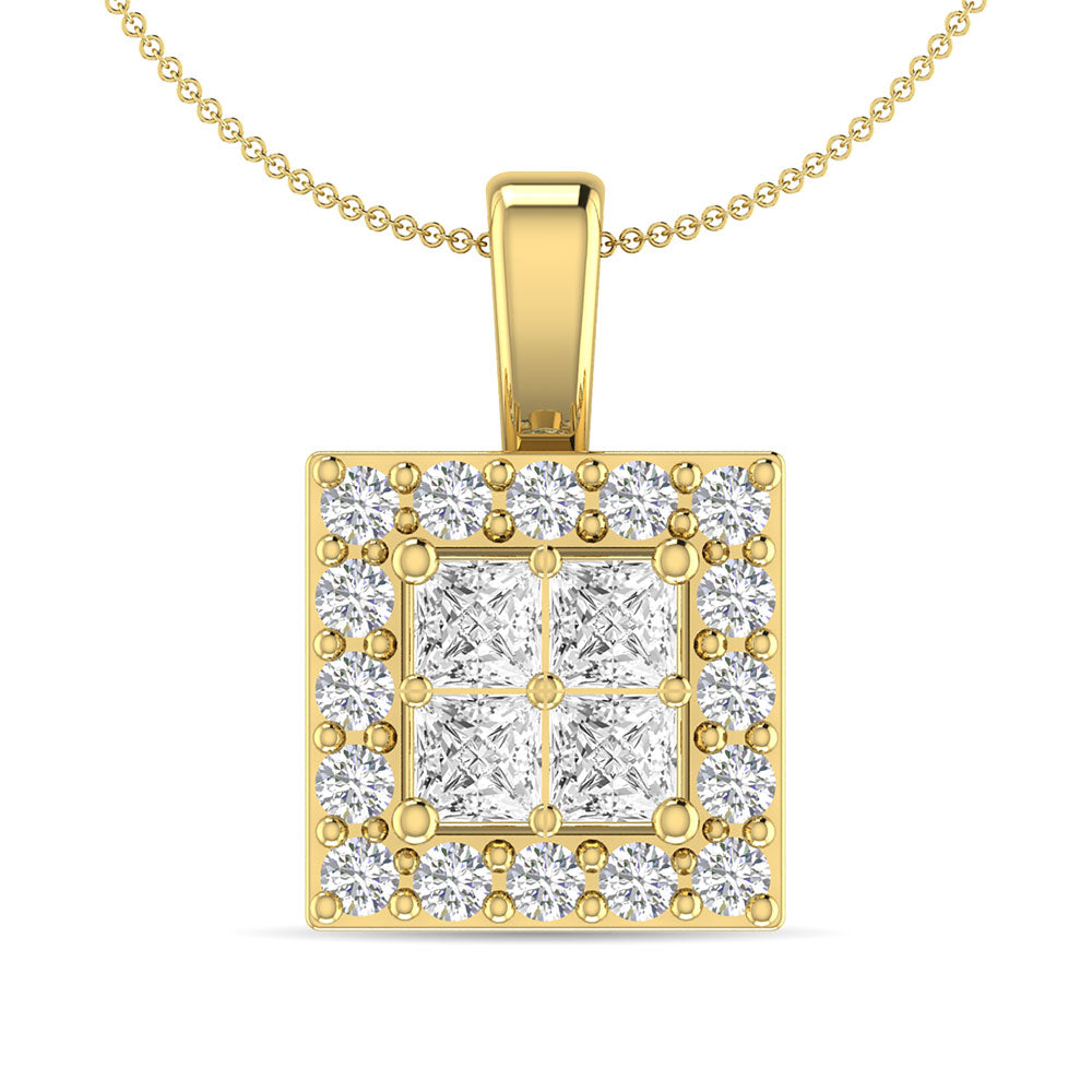 Diamond 1/2 Ct.Tw. Round And Princess Fashion Pendant In 14K Yellow Gold