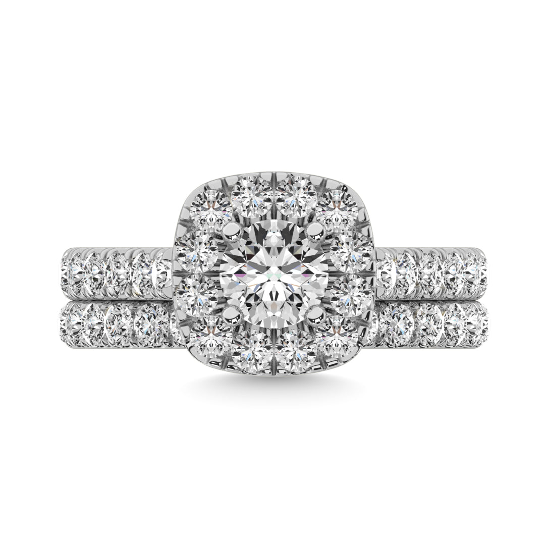 Diamond 2 Ct Tw Cushion Halo Bridal Ring In 14K White Gold