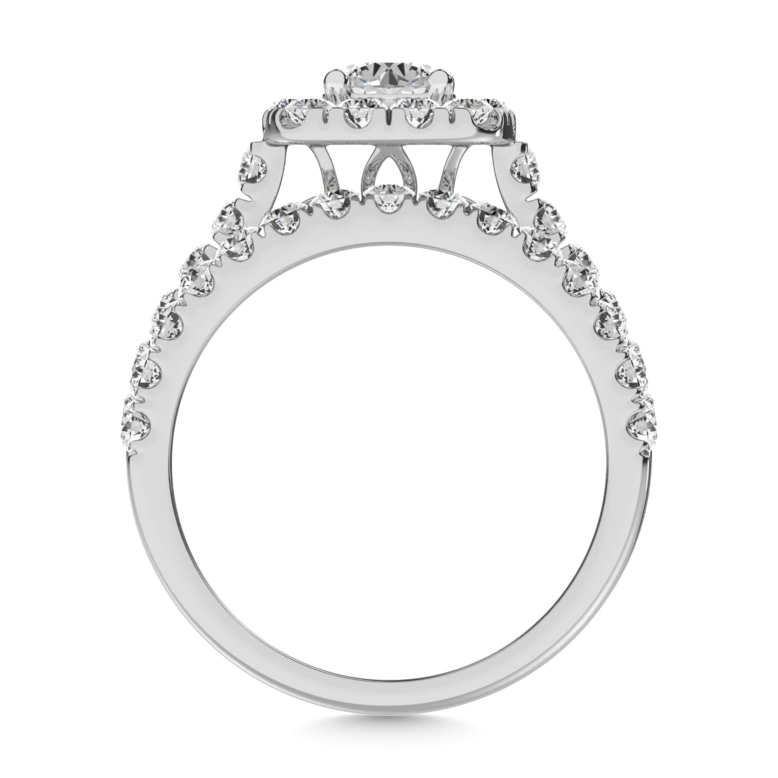 Diamond 2 Ct Tw Cushion Halo Bridal Ring In 14K White Gold