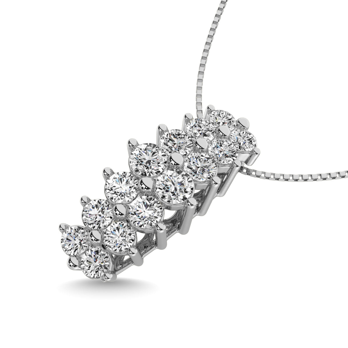 Diamond 1 1/2 ct tw Round Cut Pyramid Pendant in 14K White Gold