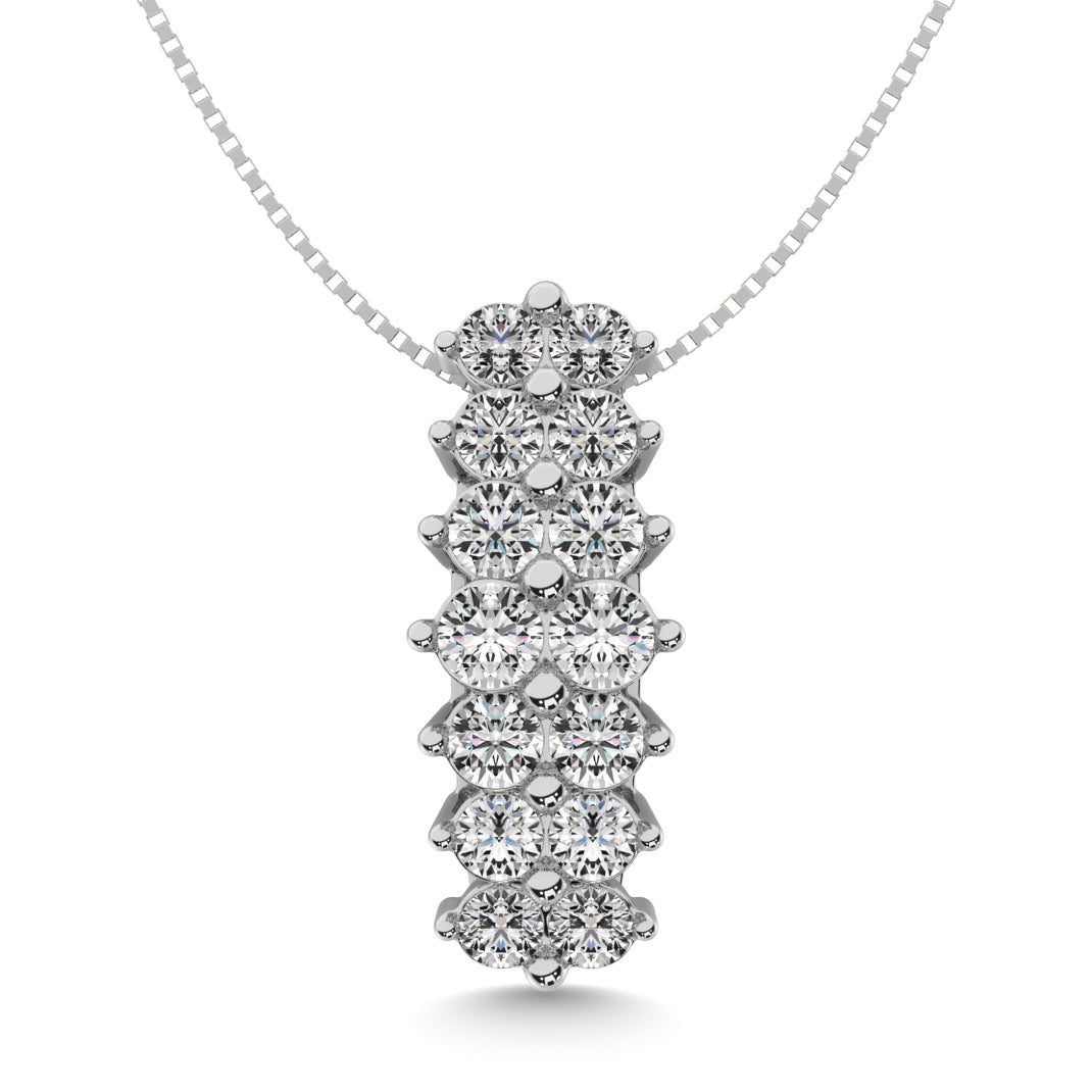 Diamond 2 Ct Tw Round Cut Pyramid Pendant In 14K White Gold
