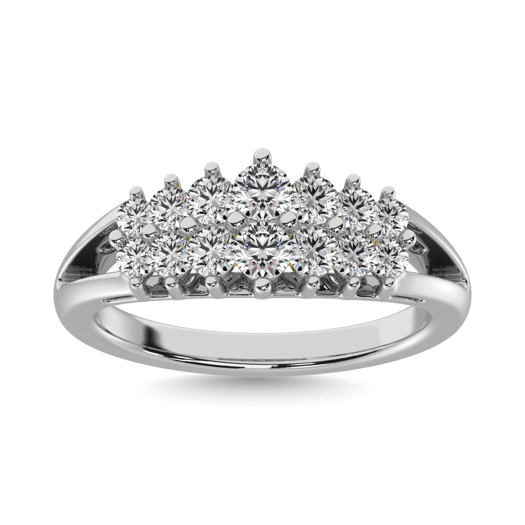 Diamond 1/2 Ct Tw Round Cut Pyramid Ring In 14K White Gold