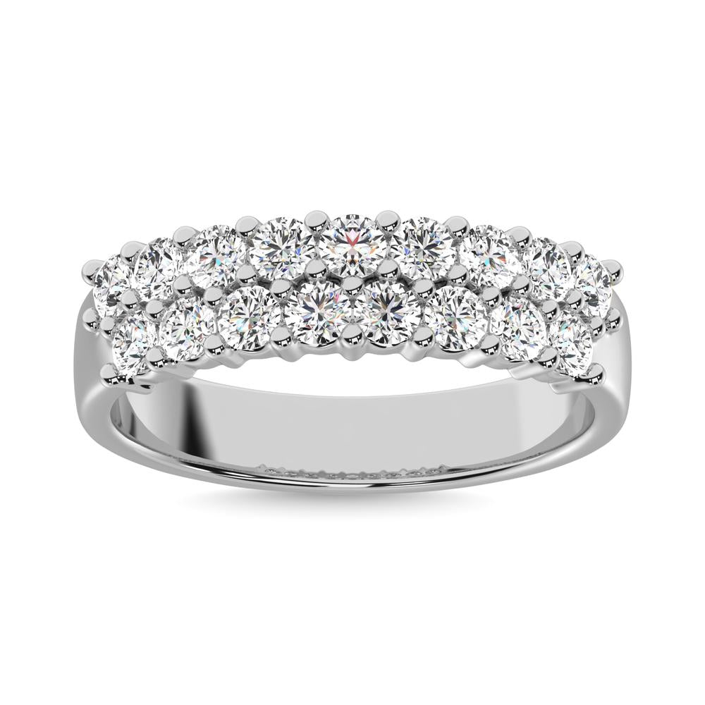 Diamond 1 1/2 Ct Tw Round Cut Two Row Ring In 14K White Gold