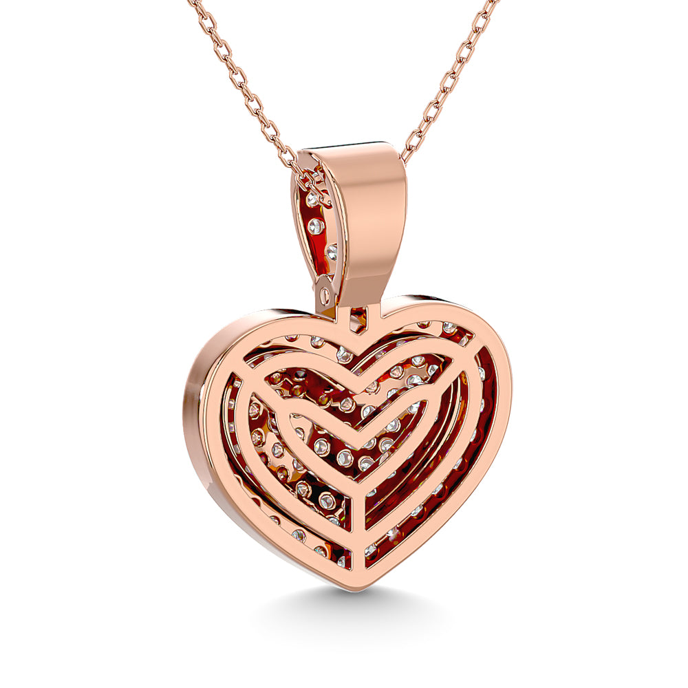 Diamond 1 Ct Tw Heart Pendant In 10K Pink Gold With White Gold Touch