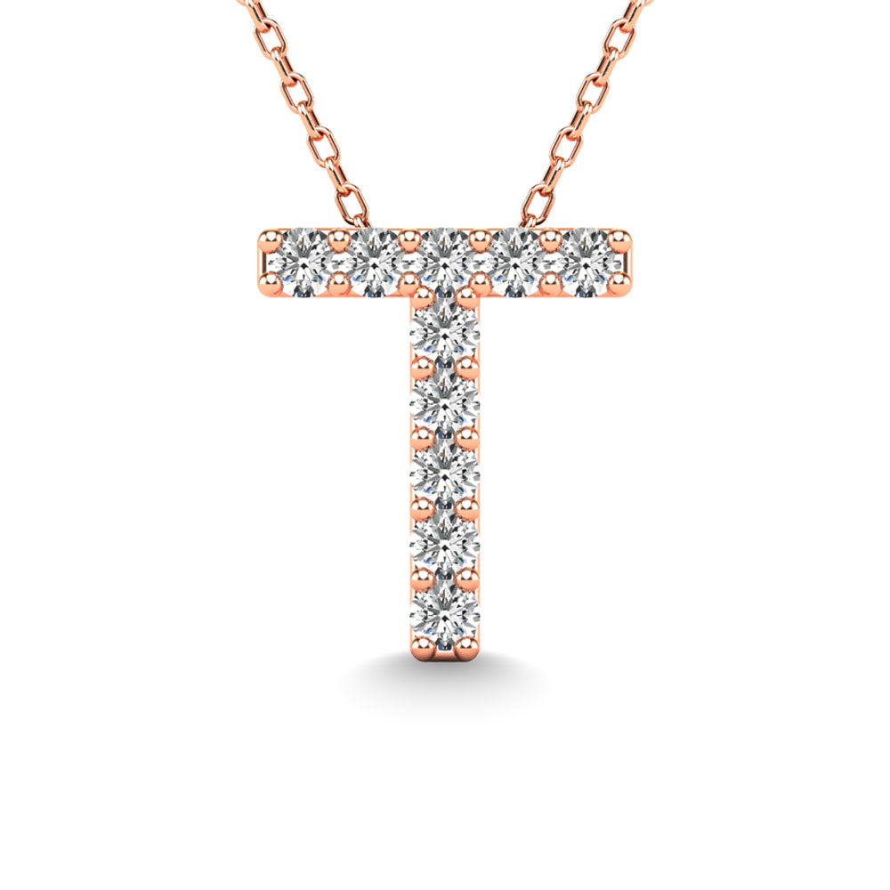 Diamond 1/10 Ct.Tw. Letter T Pendant In 14K Rose Gold&Quot;&Quot;