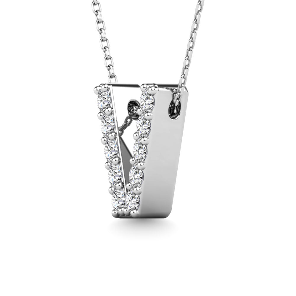 Diamond 1/10 Ct.Tw. Letter V Pendant In 14K White Gold&Quot;&Quot;