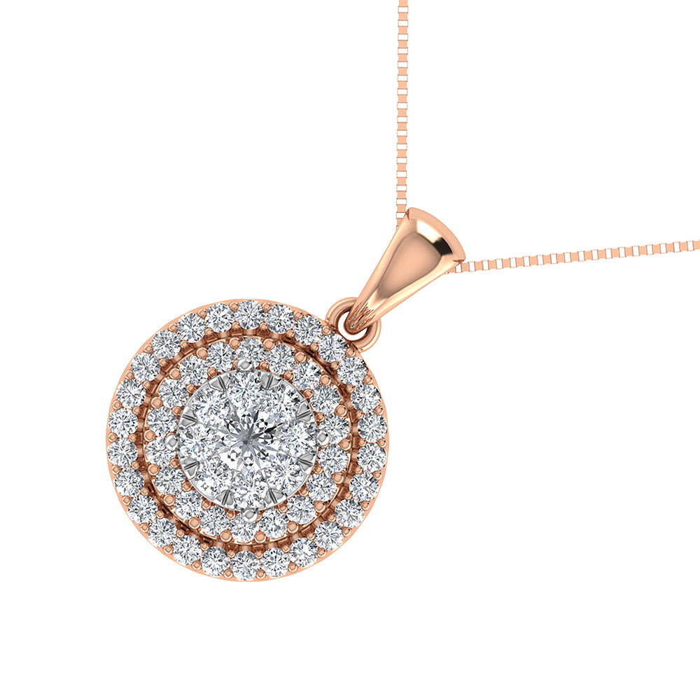 10K Rose Gold 3/4 Ct.Tw. Diamond Cluster Round Shape Pendant