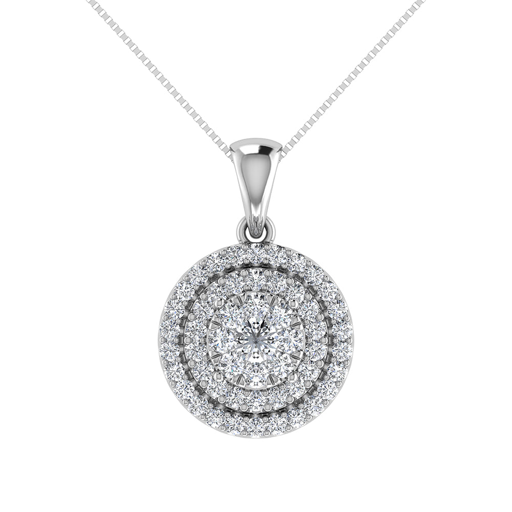 10K White Gold 3/4 Ct.Tw. Diamond Cluster Round Shape Pendant