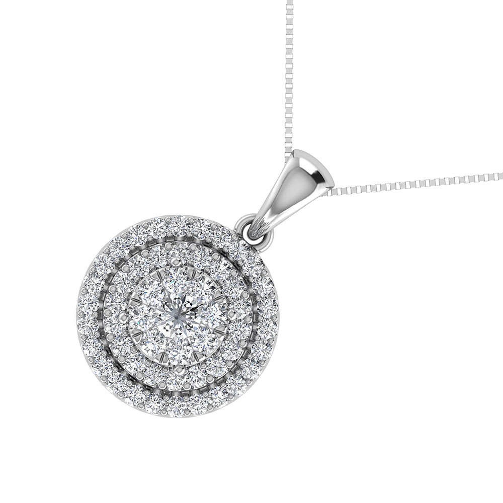 10K White Gold 3/4 Ct.Tw. Diamond Cluster Round Shape Pendant
