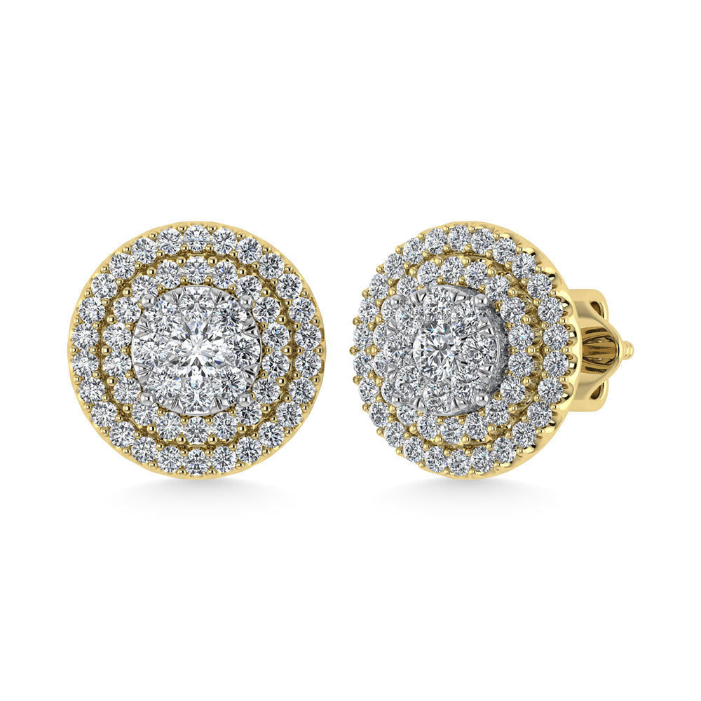 Diamond 7/8 Ct.Tw. Round Shape Cluster Earrings In 10K Yellow Gold