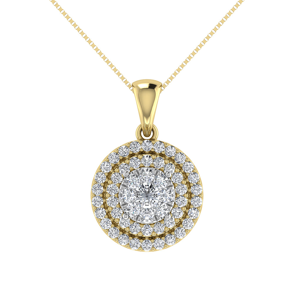 10K Yellow Gold 3/4 Ct.Tw. Diamond Cluster Round Shape Pendant