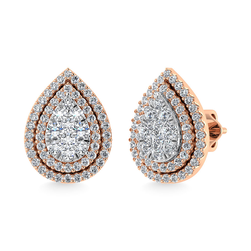 Diamond 7/8 Ct.Tw. Pear Shape Cluster Earrings In 10K Rose Gold