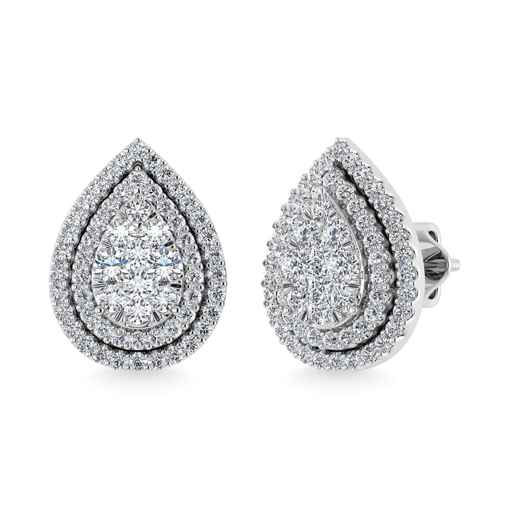 Diamond 7/8 Ct.Tw. Pear Shape Cluster Earrings In 10K White Gold
