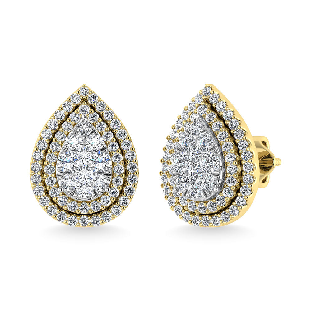 Diamond 7/8 Ct.Tw. Pear Shape Cluster Earrings In 10K Yellow Gold