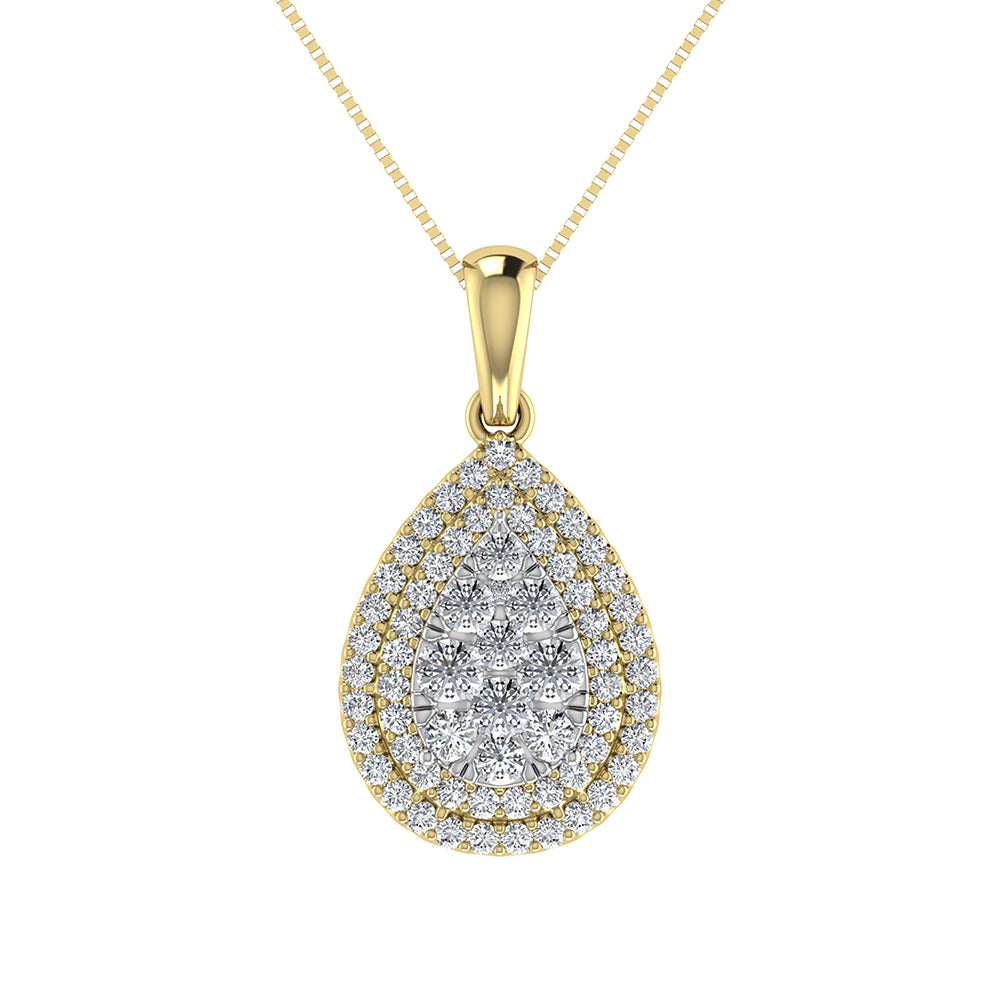 Diamond 3/4 Ct.Tw. Pear Shape Cluster Pendant In 10K Yellow Gold