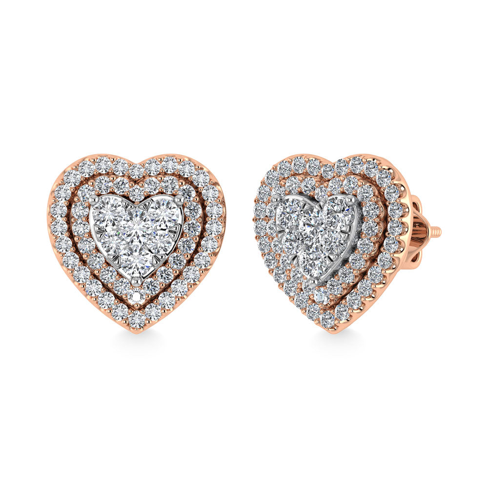 Diamond 7/8 Ct.Tw. Heart Shape Cluster Earrings In 10K Rose Gold