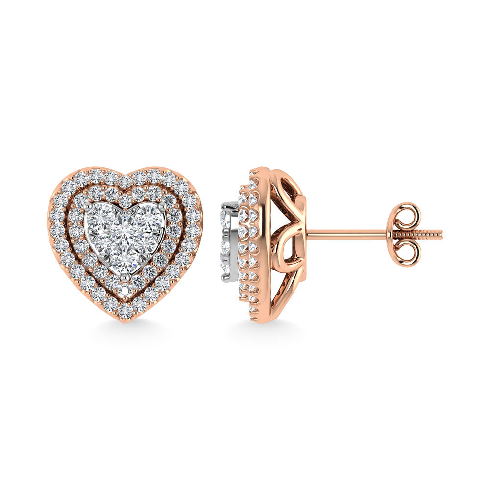 Diamond 7/8 Ct.Tw. Heart Shape Cluster Earrings In 10K Rose Gold
