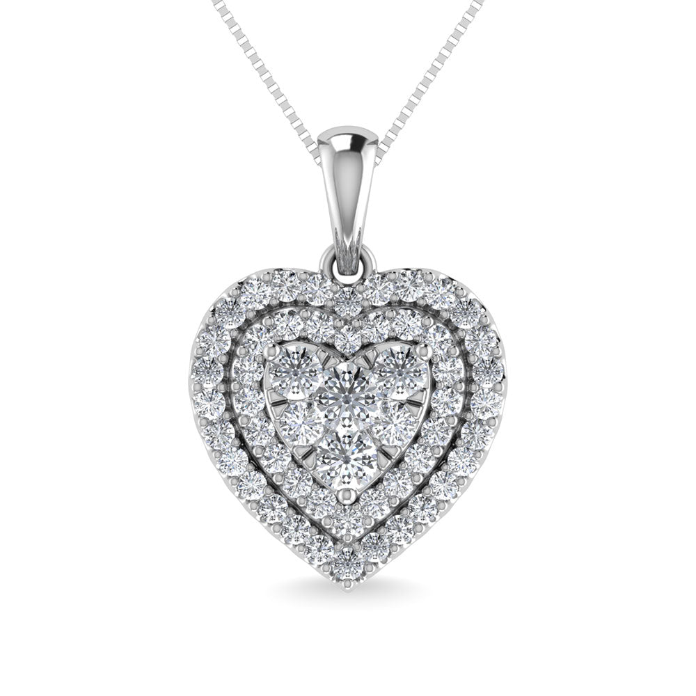Diamond 3/4 Ct.Tw. Heart Shape Cluster Pendant In 10K White Gold